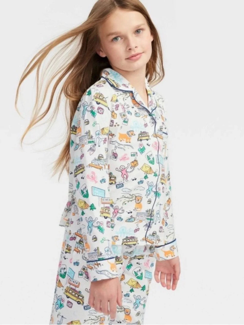 Roller Rabbit x Target Girls Roadtrip Pajama Set M 8 Blue Yellow Pink NWOT